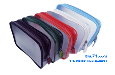 Manufacturer of sky blue PVC cosmetic handbags